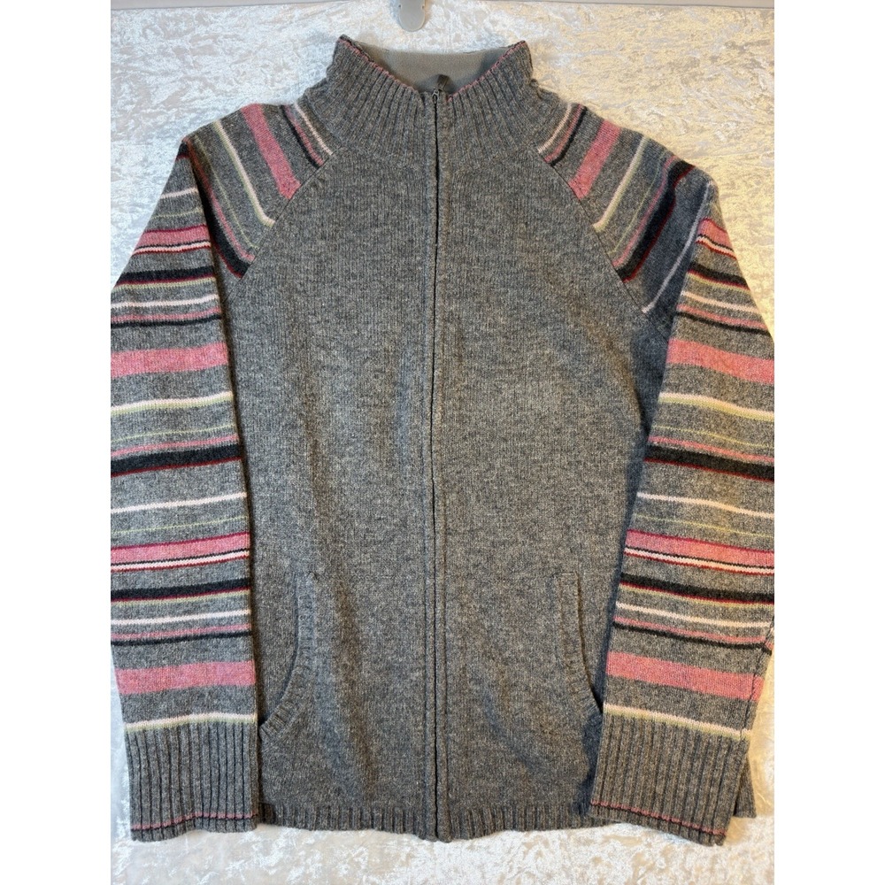Vintage Eddie Bauer Collectibles Womens L 100% Lambswool Zip Sweater Striped